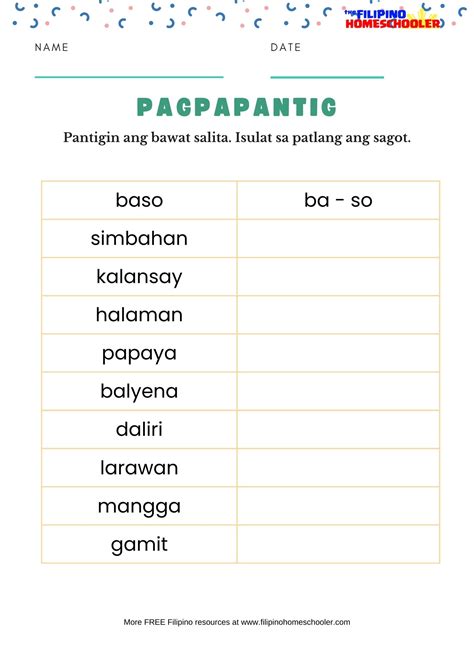 Pagpapantig Free Filipino Worksheets Set 2 — The Filipino Homeschooler