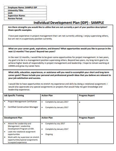 Individual Development Plan Template Example Printable Templates