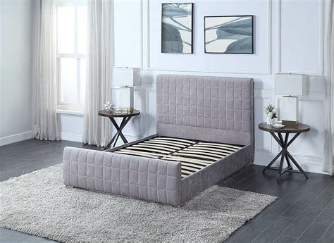 Grey Fabric Double Bed With Large Padded Headboard