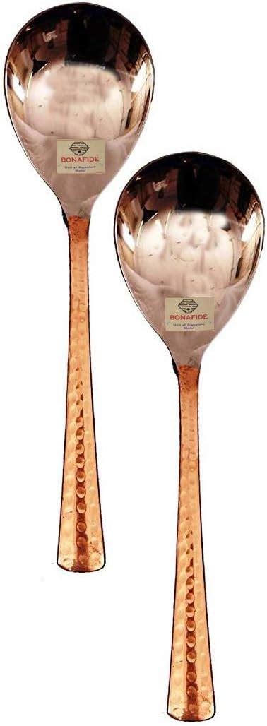 Shalinindia Handmade Indian Stainless Steel And Copper Serving Spoon Genuine Copper