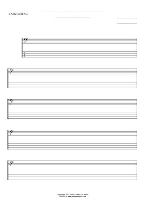 Free Blank Sheet Music Notes And Tablature For Bass Guitar