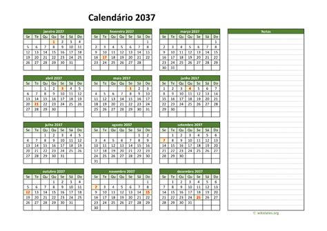 Calendário 2037