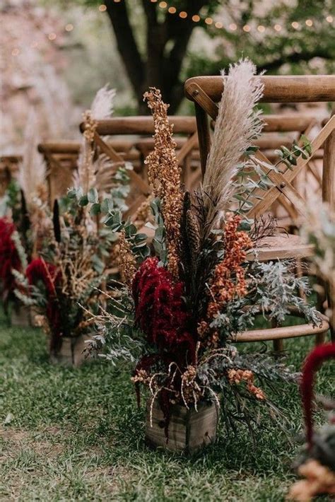 Boho Chic Floral Wedding Aisle Ideas With Pampas Grass Fall Wedding