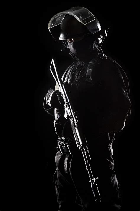 Contour Shot Of Spec Ops Soldier On Black Background Poster Print By