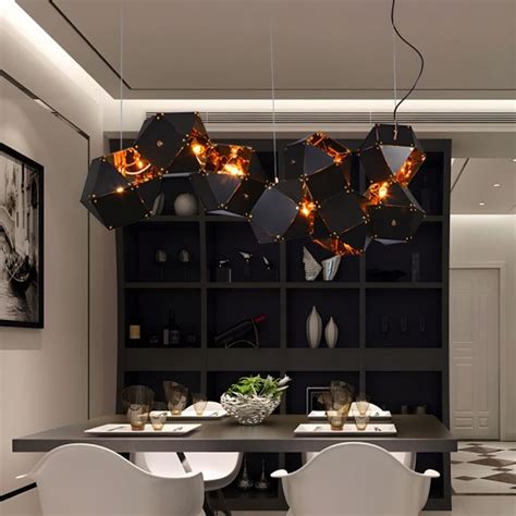 8 Heads Multifaceted Metal Chandelier Light Modern Black Dining Room