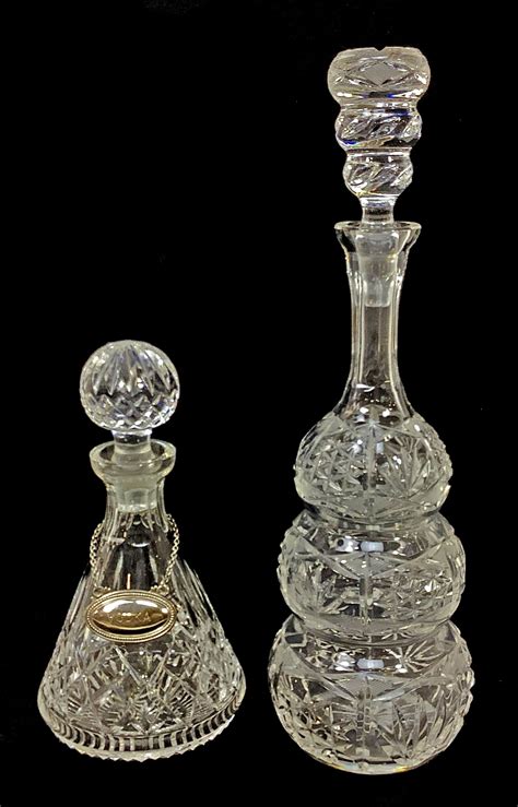 Lot 2 Vintage Cut Glass Crystal Liquor Decanters