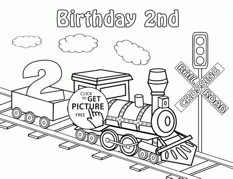 Happy 2nd Birthday Card with Train coloring page for kids, holiday coloring pages printables ...