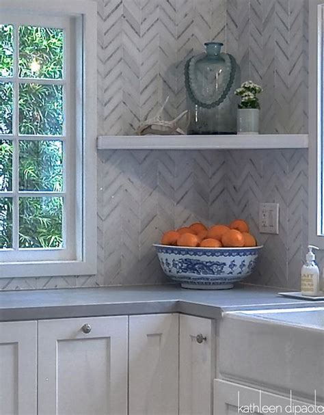 How big is a crate of herringbone tile? Marble Herringbone Pattern Backsplash - Transitional ...