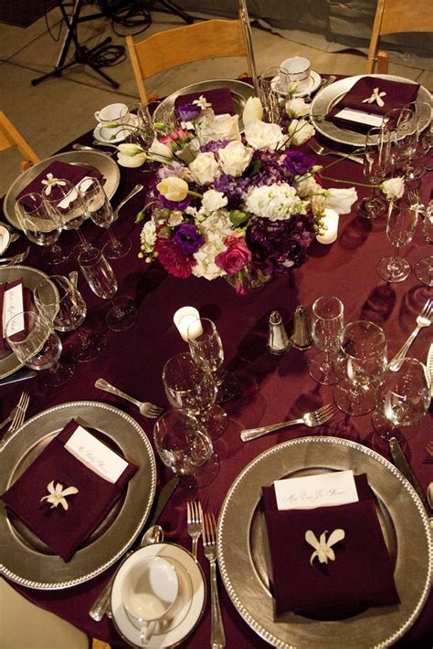 Dusty blue burgundy and gold fall wedding color inspiration. Burgundy and silver #wedding #tablescape RECREATE with our ...