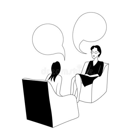 Two Women Sit On Chairs And Talk With Bubbles Black And White Vector Illustration Stock Vector