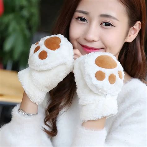 Women Winter Cute Warm Gloves Mittens Girls Cotton Fingerless Winter