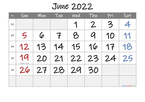 June 2022 Free Printable Calendar Template Noif22m30