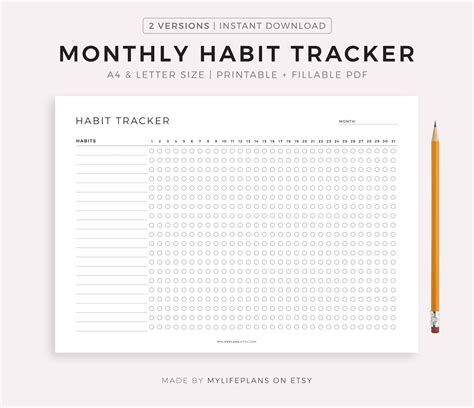 Monthly Habit Tracker Printable Landscape Habit Tracker Etsy