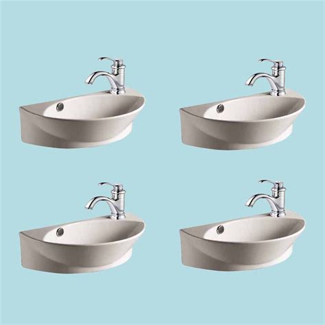 Modern wall mounted bathroom faucet. White Porcelain Wall Mount Sink with Single Faucet Hole ...