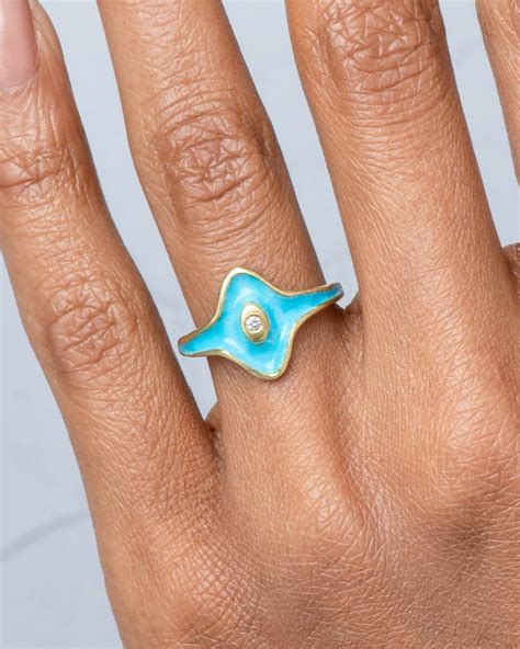 Arc Diamond Halo Ring With Robins Egg Blue Enamel Bario Neal