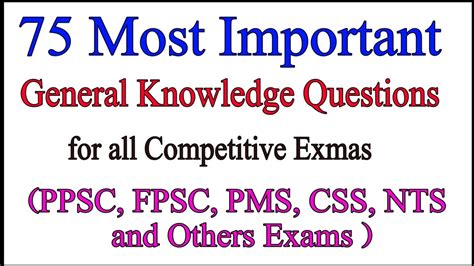 75 Most Important And Repeated General Knowledge Questions For Ppsc