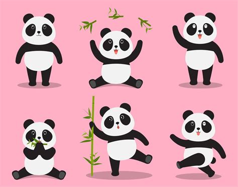 Cute Panda Cartoon Vector Set In Different Emotion On