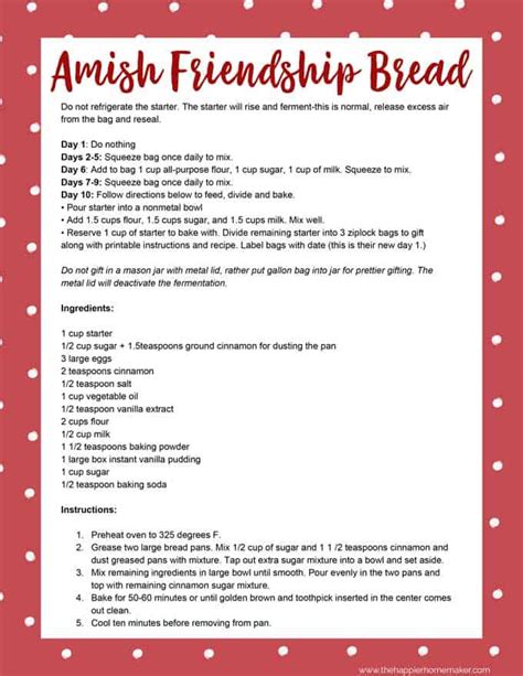 The starter is passed from friend to friend with the recipe and maybe a fresh loaf of bread, so that the. Amish Friendship Bread Recipe, Starter Recipe & Gifting Printable