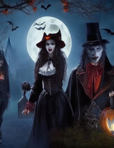 Premium Ai Image Halloween Scary Vampires Werewolves Witches Zombies
