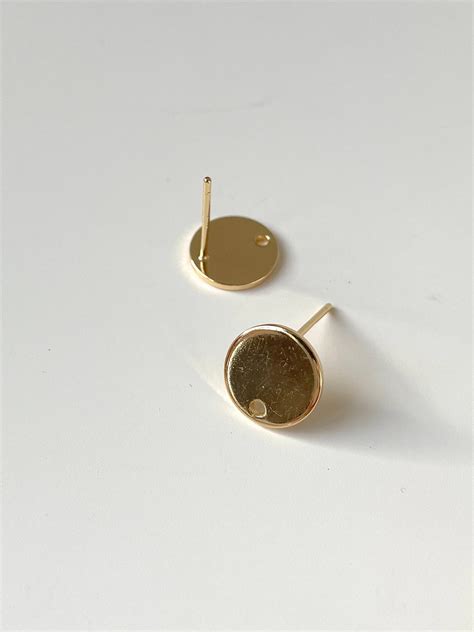 4pcs 14k Gold Plated Earring Stud Findings With Hole Round Etsy