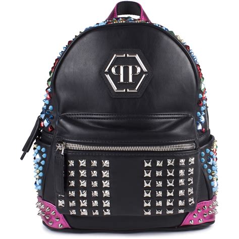 Philipp Plein Girls Multi Color Studded Backpack In Black Faux Leather