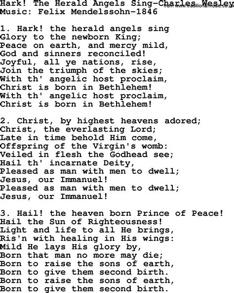 Hymns About Angels Song Hark The Herald Angels Sing Charles Wesley Complete Lyrics And PDF