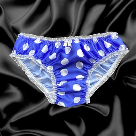Royal Blue Satin Polkadot Frilly Sissy Panties Bikini Knicker Briefs