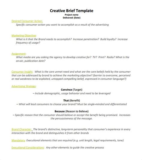 Creative Brief Template 8 Download Documents In Pdf