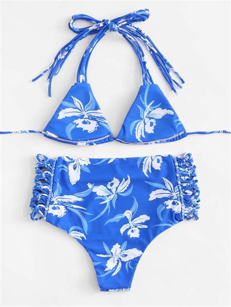 flower print strappy bikini set shein sheinside bikinis strappy bikini bikini set