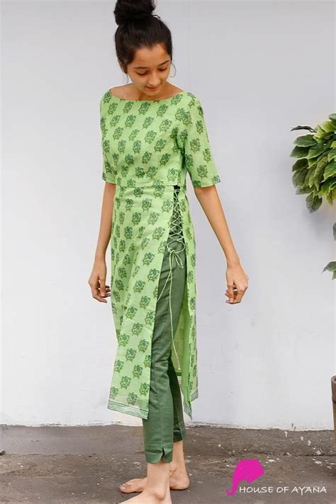 Product Details Kurta Kota Silk Printed With Criss Cross Detailing At The Slitsbottom Forest