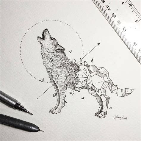 Erase the structural lines and then sketch the mane. Intricate Drawings Of Wild Animals Fused With Geometric ...