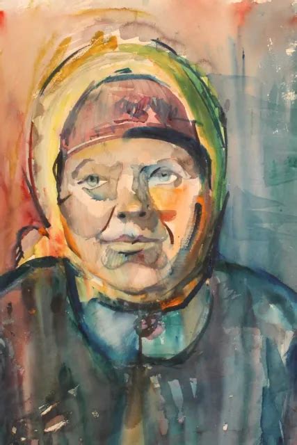 VINTAGE IMPRESSIONIST WATERCOLOR Painting Old Woman Portrait PicClick