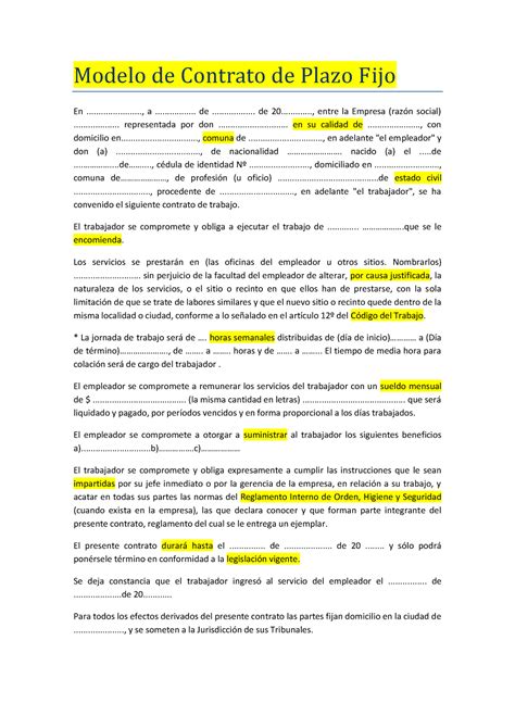 Modelo De Contrato De Plazo Fijo Source Modelo De Contrato De Plazo