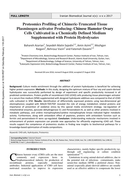 PDF Proteomics Profiling Of Chimeric Truncated Tissue Plasminogen