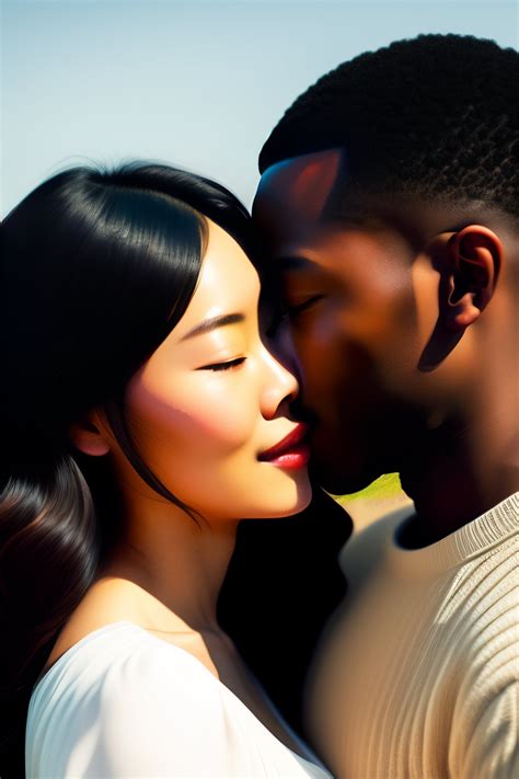 lexica portrait of a beautiful japanese girl kissing an african guy