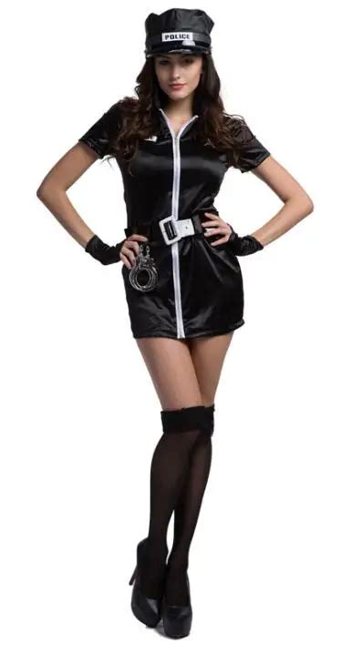 women sexy erotic cop costume zipper mini dress halloween officer police cosplay fancy dress