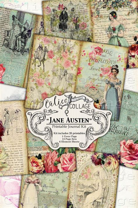 Jane Austen Printable Junk Journal Kit Ephemera Pack Regency Etsy