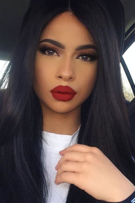 Red Lipstick Black Hair Makeup Beauty Lashes Red Lip Makeup Lipstick Makeup Red
