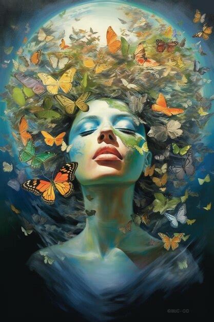 Premium Ai Image Painting Of A Woman With Butterflies In Her Hair