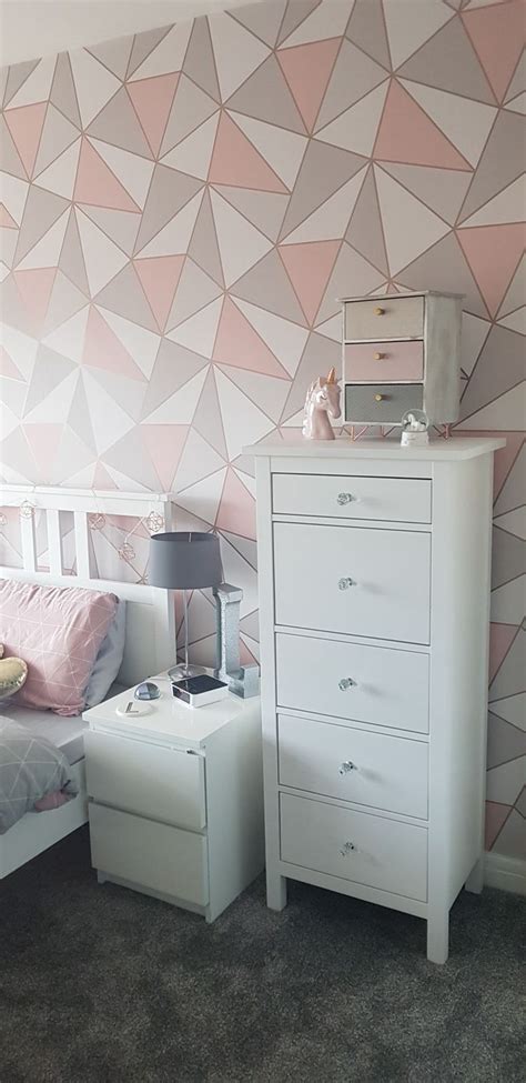 Geometric Feature Wall Grey Wallpaper Bedroom Pink Wallpaper Bedroom