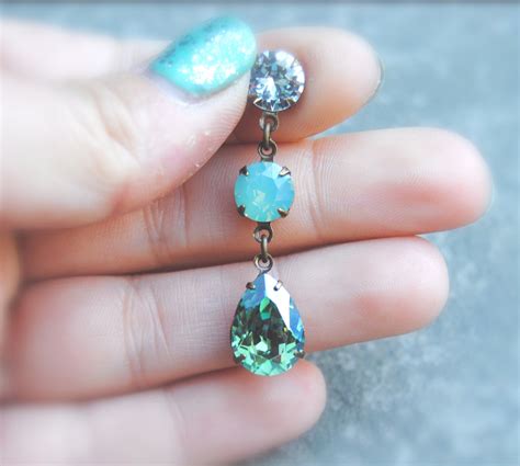 Mint Green Pacific Opal Earrings Swarovski Crystal By Mashugana