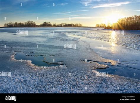 Winter Ice Melting Ice On The River Nature Composition Stock Photo