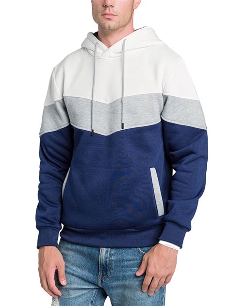 mens hoodie pullover color block sweatshirts long sleeve hoody drawstring casual tops with