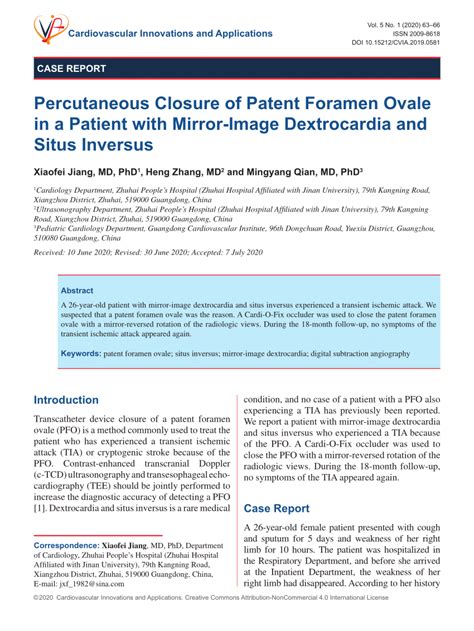 Pdf Percutaneous Closure Of Patent Foramen Ovale In A Patient With