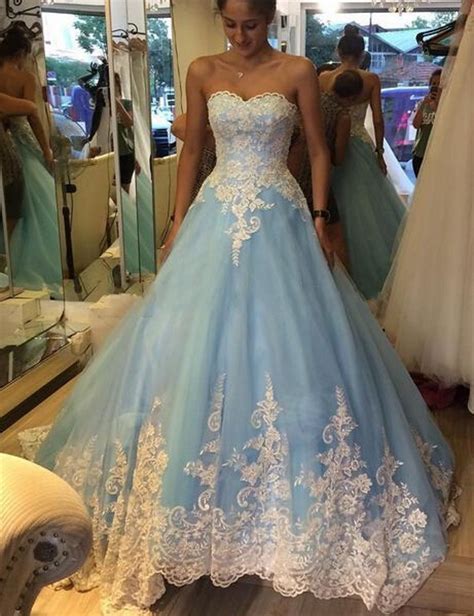 2016 New Sleeveless Blue White Beaded Applique Lace Tulle