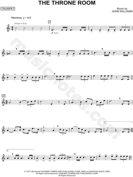 I would recommend this piece to trumpet players that have been playing for a while and want to do something patriotic. "The Throne Room - Trumpet" from 'Star Wars' Sheet Music (Trumpet Solo) in C Major - Download ...