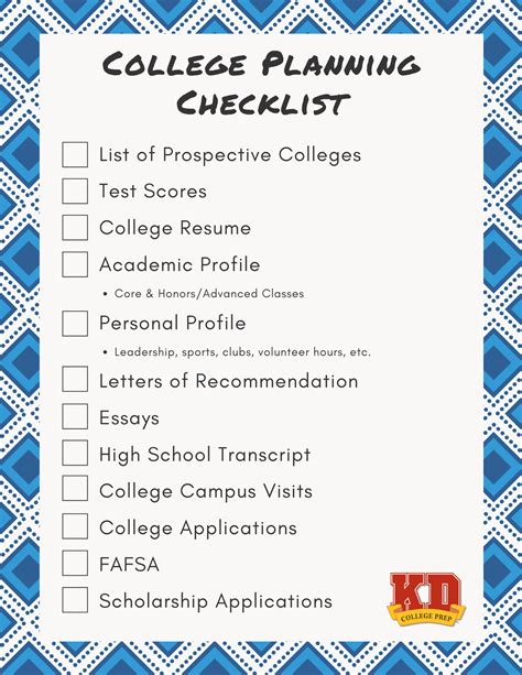 2020 College Planning Checklist Kd College Prep