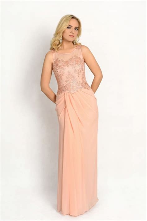 Вечернее платье из шифона персикового цвета Lyly Peach купить в
