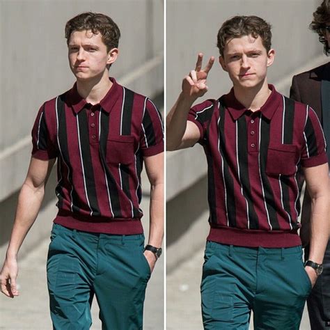 Top Polo Shirt Tom Holland Red Striped Wheretoget