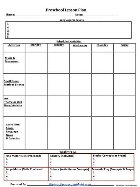 Daycare Lesson Plans Template